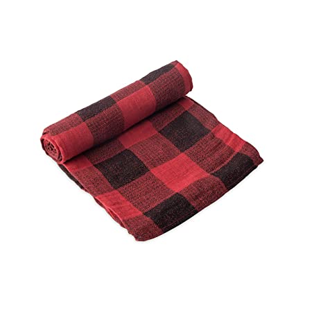 Little Unicorn – Red Plaid Cotton Muslin Swaddle Blanket | 100% Cotton | Super Soft | Newborns and Infants | Large 47” x 47” | Machine Washable