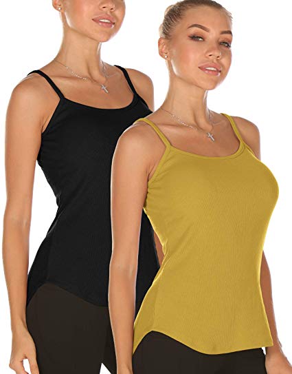 icyzone Undershirts Tank Tops for Women - Spaghetti Adjustable Strap Cami Tops(Pack of 2)