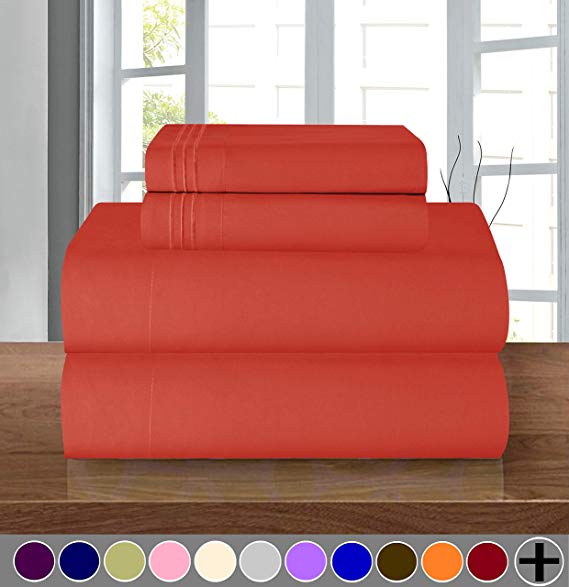 1500 Series ULTRA SILKY SOFT LUXURY 4 pcs Sheet set, Deep Pocket Up to 16" - Wrinkle Resistant - All Size and Colors , Queen Rust/Orange