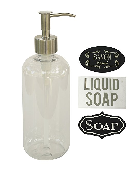 Milkweed Farms Clear Plastic Soap Dispenser With Stainless Pump (Clear)