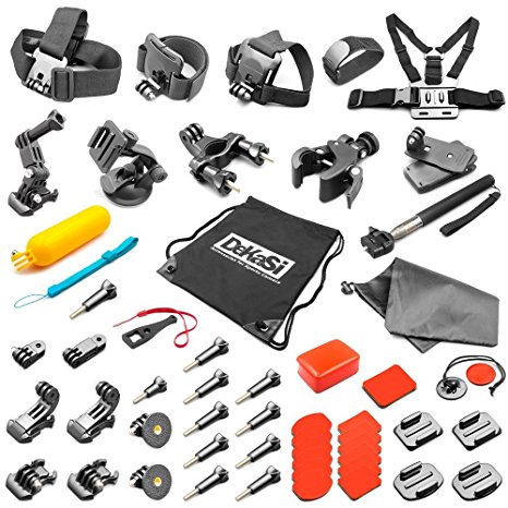DeKaSi 55-In-1 Sport Accessory Kit with Sack Backpack for GoPro Hero4 Session Hero1 2 3 3  4 SJ4000 5000 6000 7000 Xiaomi Yi and Other Outdoor Sports