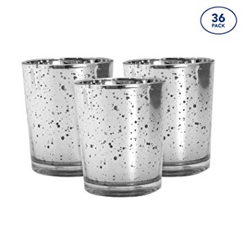 Royal Imports Candle Holder Glass Votive Wedding, Birthday, Holiday & Home Decoration, Speckled Mercury Silver, Set of 36 - unfilled