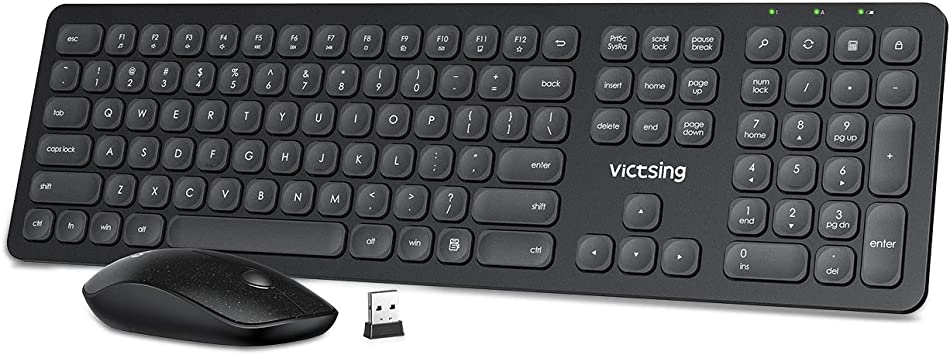 VicTsing Wireless Keyboard and Mouse Combo [Whisper Quiet], 2.4G Slim Wireless Keyboard Mouse Combo, Scissor-Switch, Nano USB Reciever, Compatibe with Chromebook Notebook PC Computer Laptop,Black