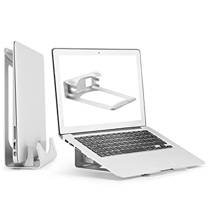 Aluminum Laptop Stand, 2 in 1 Vertical Laptop Holder for MacBook Pro/Air, Space Saver for Apple Notebooks by HUANUO