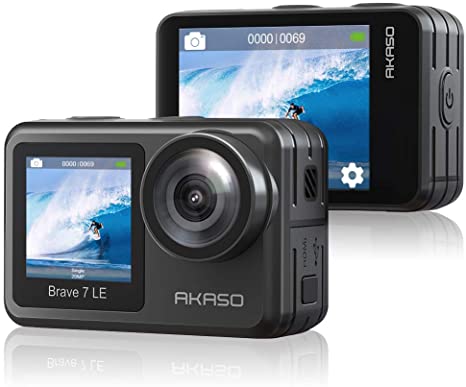 AKASO Brave 7 LE Action Camera, 4K 20MP Touch Screen IPX7 Water-Resistant Sports Camera, Dual Screen with EIS Waterproof Camera for Swimming, Surfing and Diving