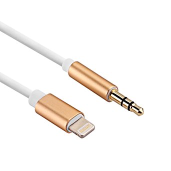 iPhone 7 Car Aux Cable, Sprtjoy Lightning to 3.5mm Male Aux Stereo Audio Cable (3ft/1m) , Premium Car Aux Cable for iPhone 7 / 7 Plus (Gold)