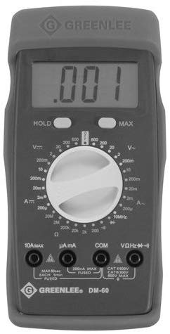 Greenlee DM-60 Manual Ranging Multimeter, 600-Volt AC/DC