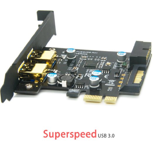 Mailiya™ Superspeed PCI-E to USB 3.0 2 Port PCI Express Expansion Card (PCIe Card) with 15-Pin Power Connector and 1 USB 3.0 20-pin Connector - Expand Another Two USB 3.0 Ports