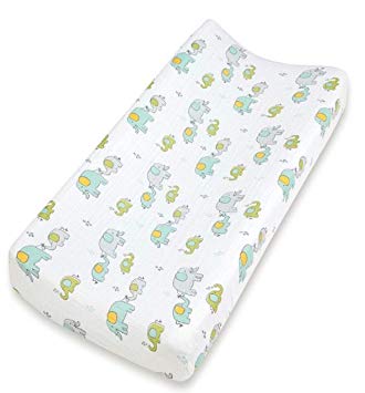Aden by Aden + Anais Classic Changing Pad Cover, 100% Cotton Muslin, Super Soft, Breathable, Tailored Snug Fit, Single, Elephant Walk