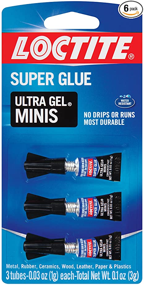 Loctite Super Glue Ultra Gel Minis, 3 - 0.03 Ounce Squeeze Tubes, Clear, 6 Pack (1906107-6)