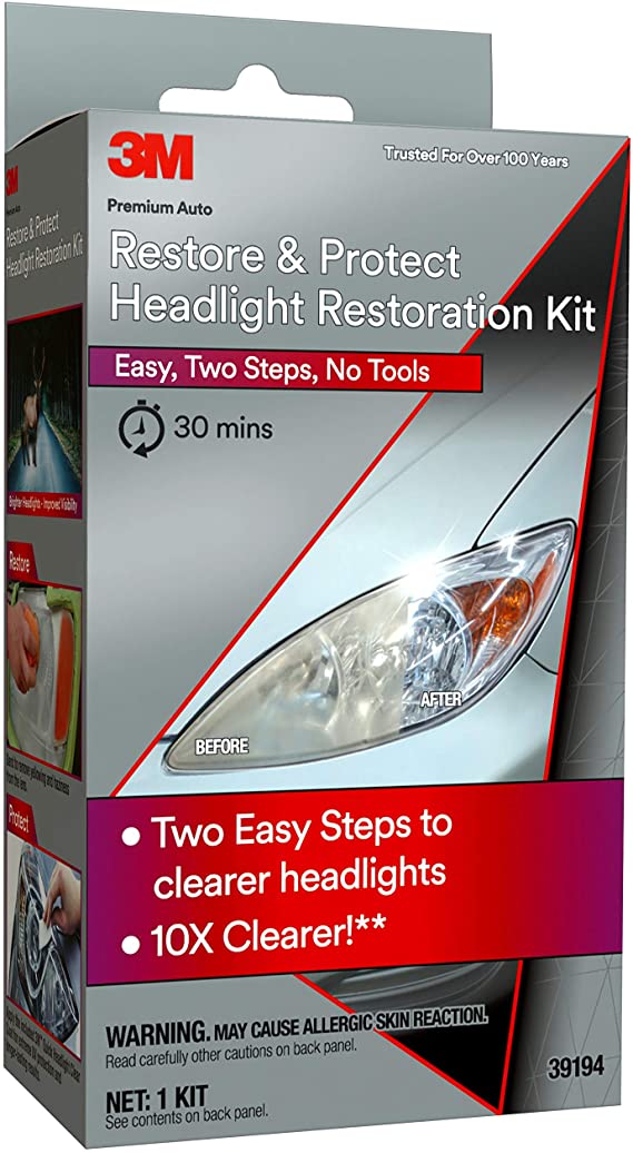 3M Auto Restore and Protect Headlight Restoration Kit, Clearer Headlights in 2 Easy Steps, 39194