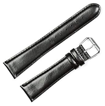 deBeer brand Smooth Leather Watch Band (Silver & Gold Buckle) - Black 20mm (Extra Long Length)