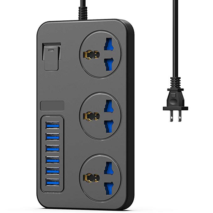 6.5ft USB Power Strip Surge Protector - Universal 250V 1 Outlets Surge Protector Travel Power Strip with 4 Smart USB Charger Ports (Max 5V 6.2A) 2500W