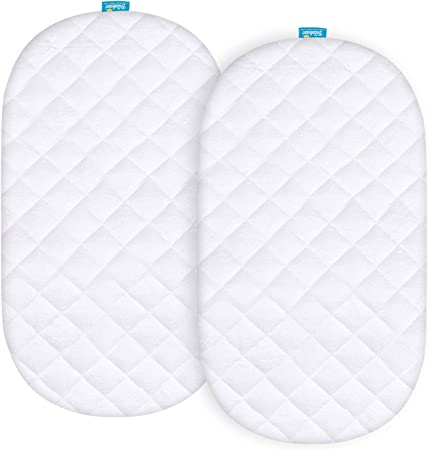 Waterproof Bassinet Mattress Pad Cover for UPPAbaby Bassinet, 2 Pack, Ultra Soft Bamboo Sleep Surface, Breathable and Easy Care