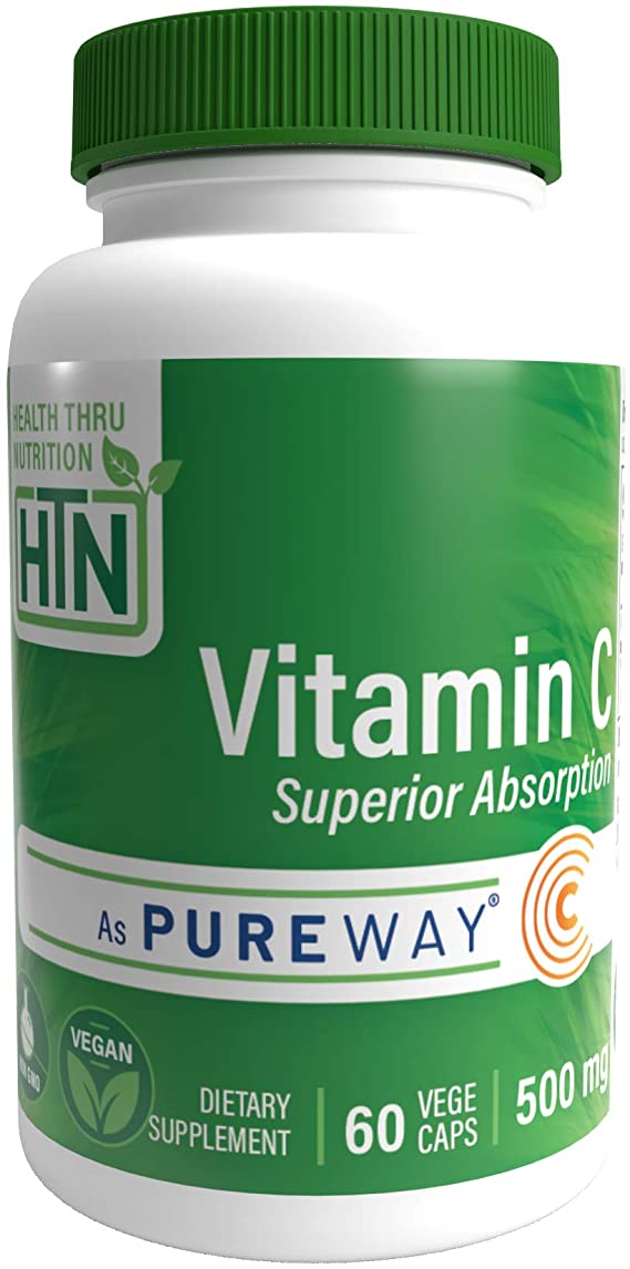 Superior Absorption Vitamin-C 500mg as PureWay-C® (60 vegecaps) Non GMO and USA Made by Health Thru Nutrition (60)