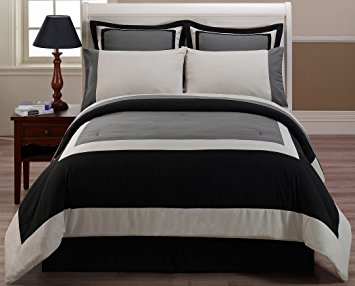 Chezmoi Collection 8-Piece Hotel Bed in a Bag Comforter with Sheet Set, King, Black Gray