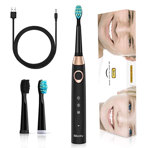Sboly Sonic Electric Toothbrush with 3 Optional Modes, Rechargeable Electric Toothbrush Hold at Least 30 Days, Waterproof, Model 508 Black