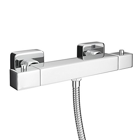 ENKI Thermostatic Shower Valve Mixer Tap Bottom Outlet Square Exposed