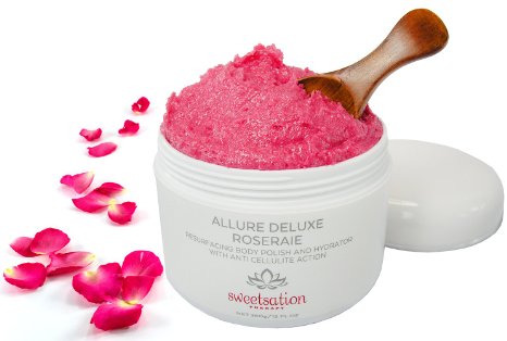 Allure Deluxe Roseraie Best Resurfacing Body Polish and Hydrator with Anti Cellulite action 12 oz Scrub and moisturizer in one Infused with Rose and Vanilla