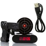 DELIWAY Newwest Version Novelty USB Gun Alarm Clock Funny Target Shooting Game Toys Gifts For Chirstmas New Year Black
