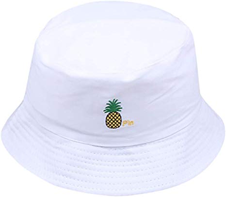Opef Unisex Fashion Cotton Bucket Hat Summer, Pineapple Print Wearing Visor Cotton Sunshade Foldable Beach Sunhat for Women Men