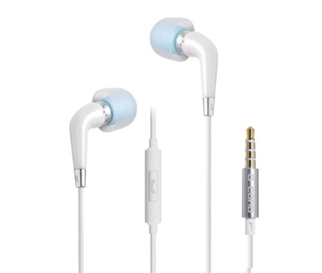 G-Cord (TM) In-Ear Wired Stereo Headphones with Mic Noise Isolating (White)