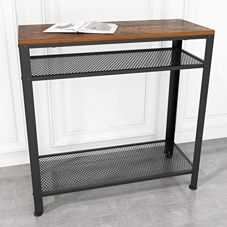 JOISCOPE Console Table, Industrial Sofa Table with Mesh Storage Shelves for Small Spaces, Narrow, Entryway, Foyer, Hallway(Vintage Oak Finish)