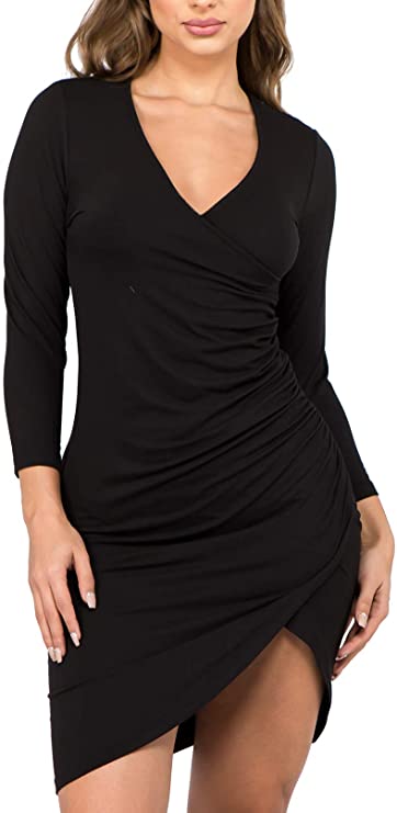 ICONOFLASH Women's 3/4 Sleeve Bodycon Midi Dress Crew Neck Fitted Dresses with Plus Size Options