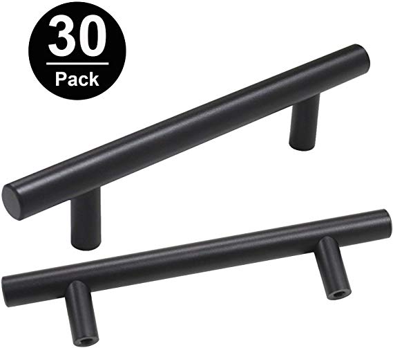 Gobrico 3-3/4" Hole to Hole 6" (Long) Cabinet Door Kitchen Handle Cabinetry Hardware Black Solid Stainless Steel 30Pack