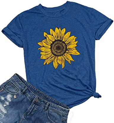 Sunflower Shirts for Women Cute Graphic Tee Shirts Letter Print Funny Tee Shirts Top