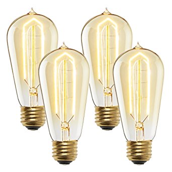 Edison Teardrop ST18 Vintage Bulbs, Fully Dimmable, Warm White, 40W (E26), Hairpin Filament, Brooklyn Bulb Co. Flatbush Design - Set of 4