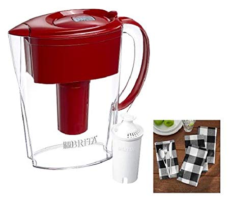 Brita Small 6 Cup Water Filter Pitcher (Red) with Table Cloth