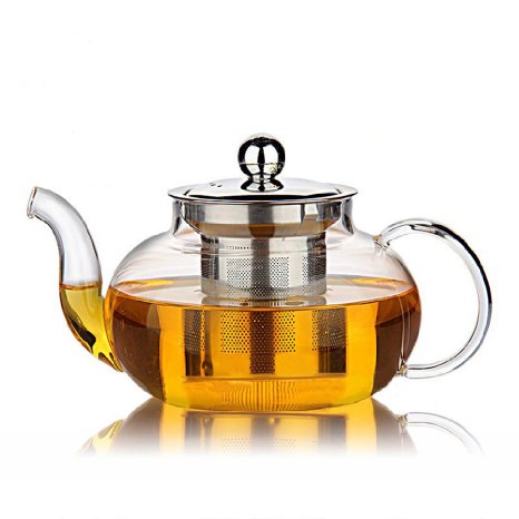Hiware Good Glass Teapot with Stainless Steel Infuser & Lid, Pyrex Glass Teapots Stovetop Safe, 27 Ounce / 800 ml, Clear