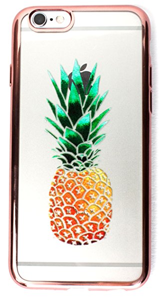 IPhone 6/6s Case, YogaCase MetalEdge Silicone Back Protective Cover (Pineapples Rose Gold)
