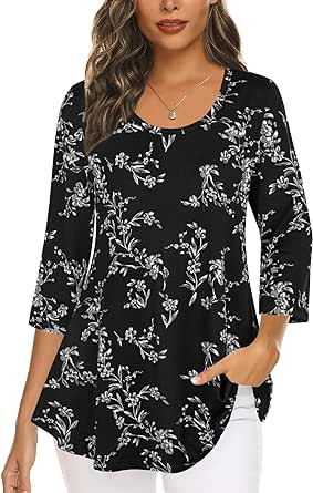 Tencole 3/4 Sleeve Shirts for Women Dressy Tunic Tops Casual Wear with Floral