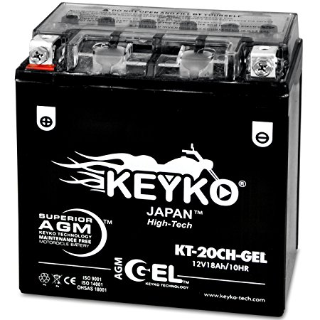 YTX20CH-BS Powersport Motorcycle Battery Sealed Maintenance Free YTX20CH AGM GEL Extreme High Performance 12V Replacement - Genuine KEYKO