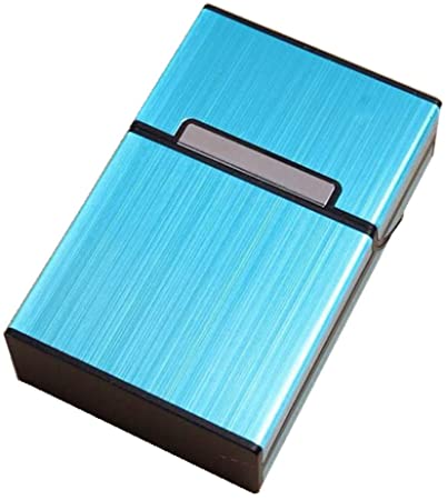 JSDOIN Brushed Aluminum Cigarette Case, Hard Box and Holder with Solid Magnetic Flip Top Closure (King Size) (Metallic Silver) (Metallic Blue)