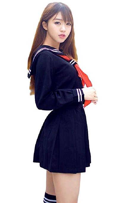 SPJ: Sailor Suit Cosplay Costume【Jacket Skirt Ribbon Tie Socks】Orthodox School Girl