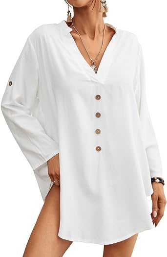 Bsubseach Women Swimsuit Coverup Long Sleeve Beach Blouse Tops Bathing Suit Cover Up