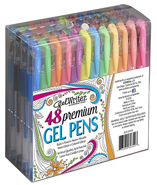 ECR4Kids GelWriter Multicolor Gel Pens in Clear Box (48 Count)