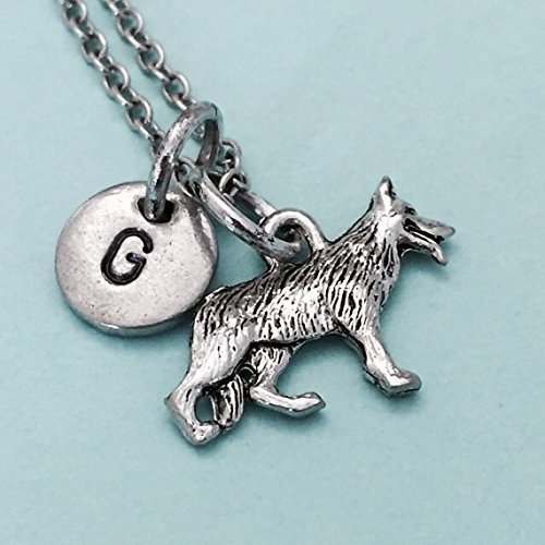 German shepherd necklace, german shepherd charm, dog necklace, dog charm, personalized necklace, initial necklace, monogram
