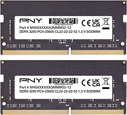 PNY Performance 16GB (2x8GB) DDR4 DRAM 3200MHz (PC4-25600) CL22 (Compatible with 2933MHz, 2666MHz, 2400MHz or 2133MHz) 1.2V Notebook/Laptop (SODIMM) Computer Memory Kit – MN16GK2D43200-TB