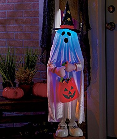 Halloween Treater Pumpkin Kid Jack O Lantern Candy Bag Witch Hat Greeters Haunted House Decor(Ghost)