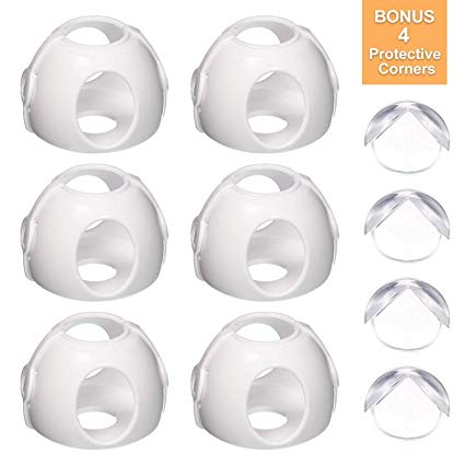 Roklur Premium Extra Strength Child Proof Door Knob Safety Covers - 6 Pack- Heavy Duty Protector - Easy to Install White Color Handles - with Bonus Baby/Toddler Proofing Corner Edge Guards