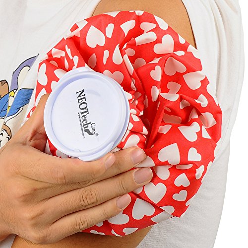 NEOtech Care Ice Bag for injuries & reduce swelling, Cold Pack screw top lid, 9 inch diameter size, hearts design
