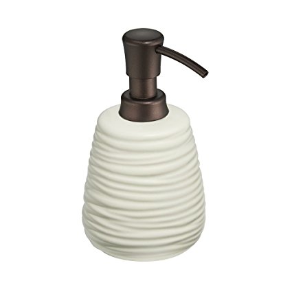mDesign Kitchen and Bath Ceramic Soap & Lotion Dispenser 14 oz, Natural/Bronze