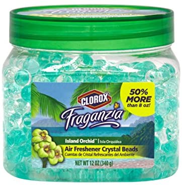 Clorox Fraganzia Crystal Beads Air Freshener | Long-Lasting Air Freshener Beads  | Gel Beads Air Freshener in Island Orchard Scent for Home, Bathroom, or Car, 12 Oz