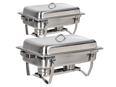 TMS Set of (2) 8 Quart Stainless Steel Rectangular Chafing Dish Full Size Buffet Catering