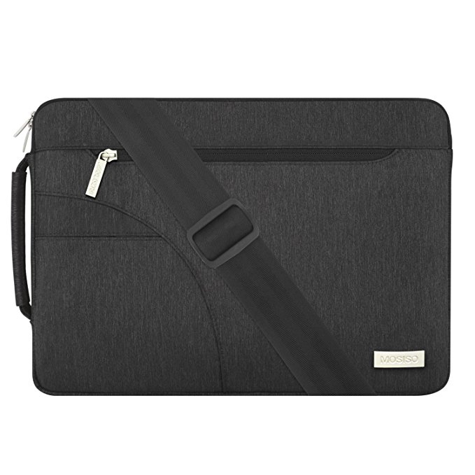 Mosiso Laptop Shoulder Bag for 15 Inch New MacBook Pro with Touch Bar A1707 2017/2016, Also Fit 14 Inch Notebook Ultrabook, Polyester Briefcase Carrying Handbag Sleeve Case Cover, Black