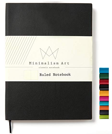 Minimalism Art | Soft Cover Notebook Journal, Size: 7.6" X 10"; B5, Black, Ruled/Lined Page, 192 Pages, Fine PU Leather, Premium Thick Paper - 100gsm | Designed in San Francisco